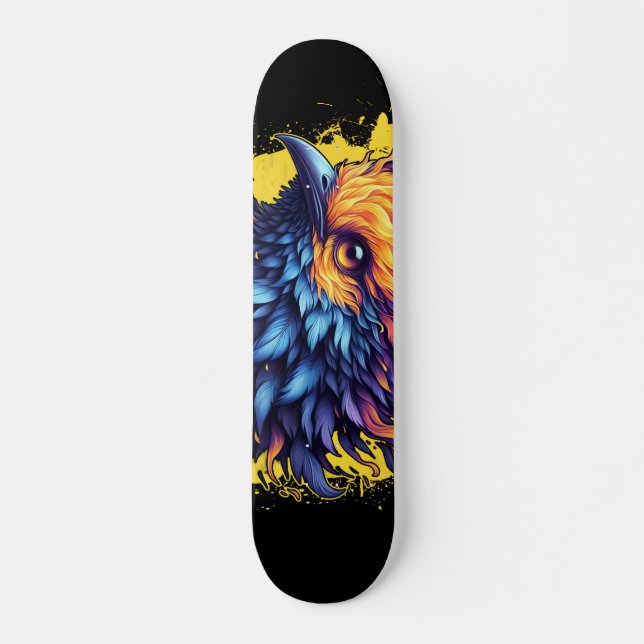 Fiery Phoenix Bird Art Skateboard (Front)
