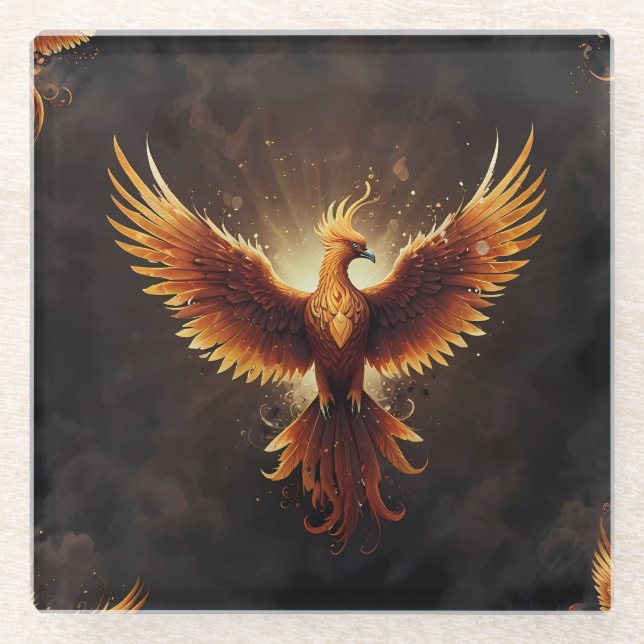 Fiery Phoenix Cushion Glass Coaster (Front)