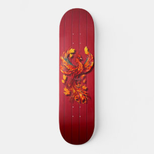 Fiery phoenix red wooden textures skateboard