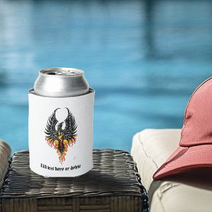 Fiery Phoenix Rising Firebird Black Tribal Flames Can Cooler