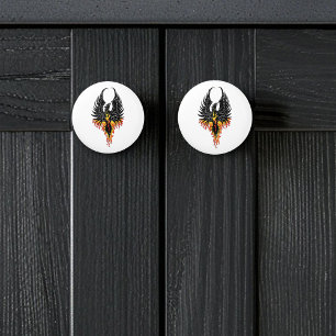 Fiery Phoenix Rising Firebird Black Tribal Flames Ceramic Knob