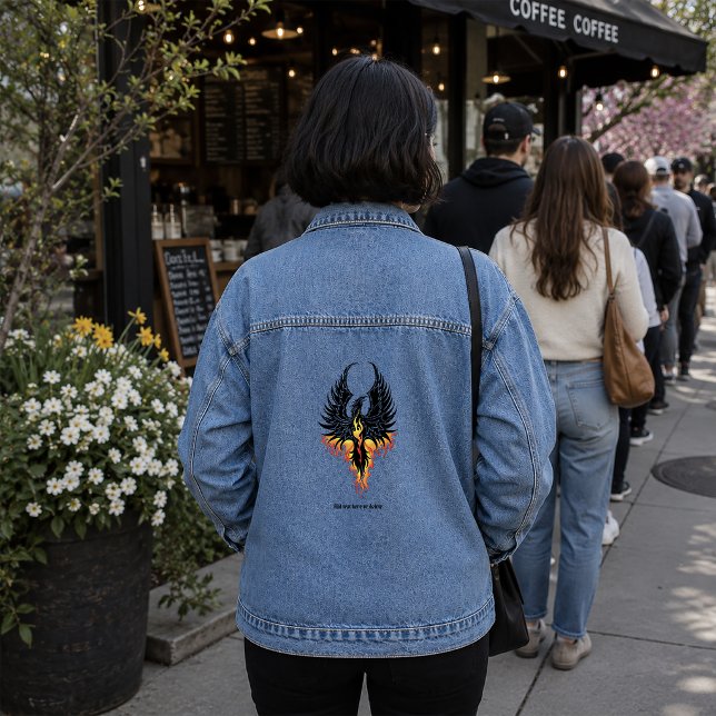Fiery Phoenix Rising Firebird Black Tribal Flames Denim Jacket (Creator Uploaded)