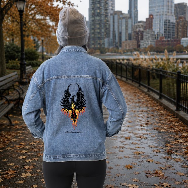 Fiery Phoenix Rising Firebird Black Tribal Flames Denim Jacket (Creator Uploaded)
