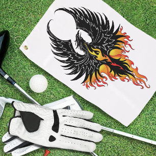 Fiery Phoenix Rising Firebird Black Tribal Flames Golf Towel