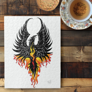 Fiery Phoenix Rising Firebird Black Tribal Flames Jigsaw Puzzle