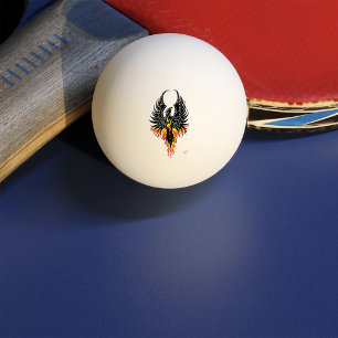 Fiery Phoenix Rising Firebird Black Tribal Flames Ping Pong Ball