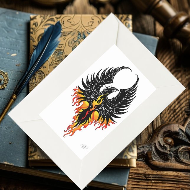 Fiery Phoenix Rising Firebird Black Tribal Flames Rectangular Sticker (Creator Uploaded)