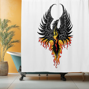 Fiery Phoenix Rising Firebird Black Tribal Flames Shower Curtain