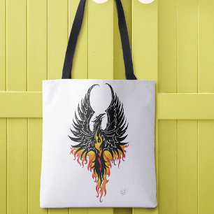 Fiery Phoenix Rising Firebird Black Tribal Flames Tote Bag