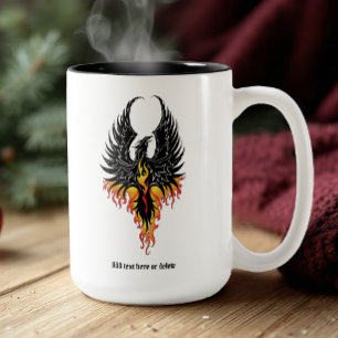 Fiery Phoenix Rising Firebird Black Tribal Flames Two-Tone Coffee Mug