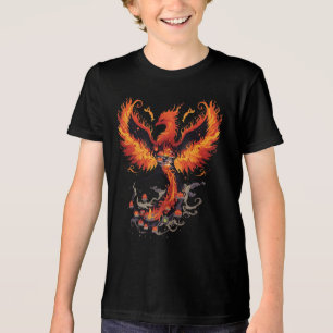 Fiery Phoenix Rising with Lotus Flowers Tri-Blend Shirt