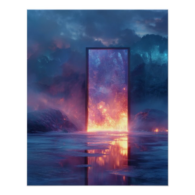 Fiery Portal Reflected In Cosmic Stillness Poster (Front)