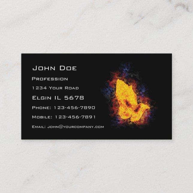 Fiery Praying Hands Business Card (Front)