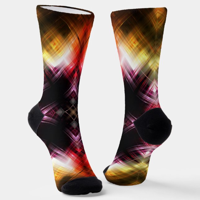 Fiery Prism Abstract with Radiant Red & Gold Glow Socks (Angled)