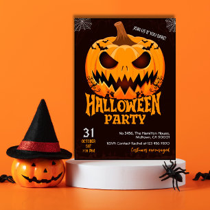Fiery Pumpkin Jack o lantern bats Spooky Halloween Invitation