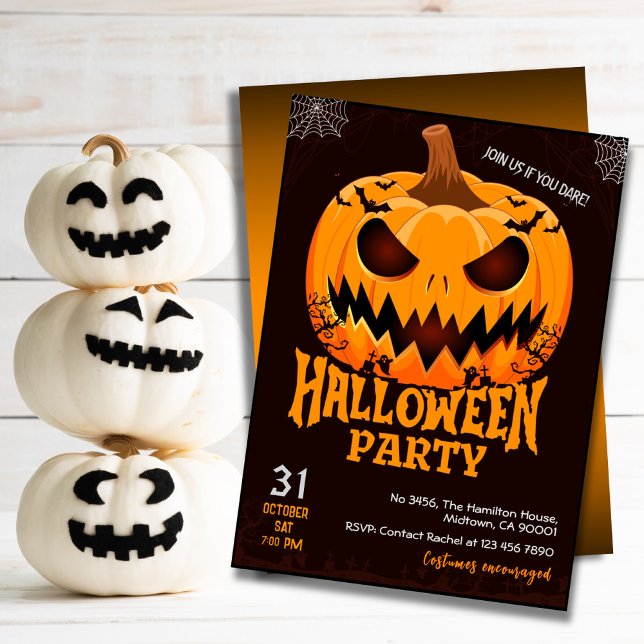 Fiery Pumpkin Jack o lantern bats Spooky Halloween Invitation (Creator Uploaded)