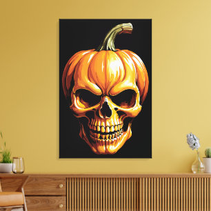 Fiery Pumpkin Skull for Halloween Canvas Print
