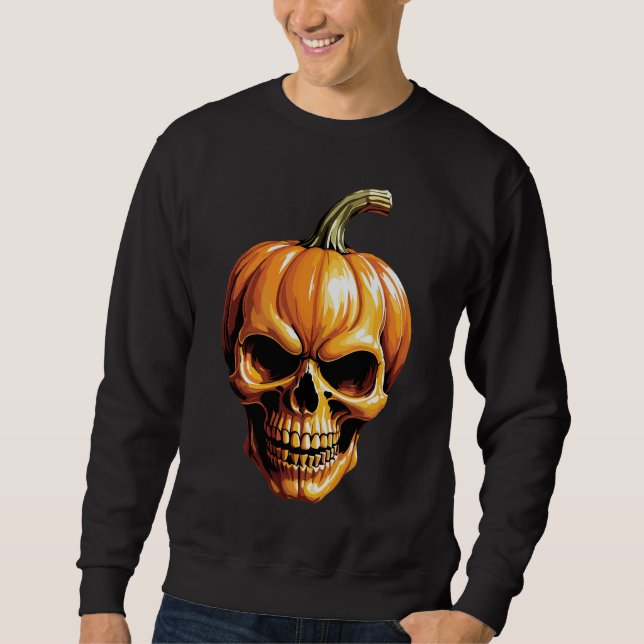 Fiery Pumpkin Skull for Halloween Sweatshirt (Front)