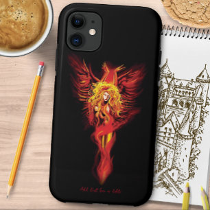 Fiery Red Fantasy Phoenix Woman Black Case-Mate iPhone Case