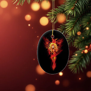 Fiery Red Fantasy Phoenix Woman Black Ceramic Tree Decoration
