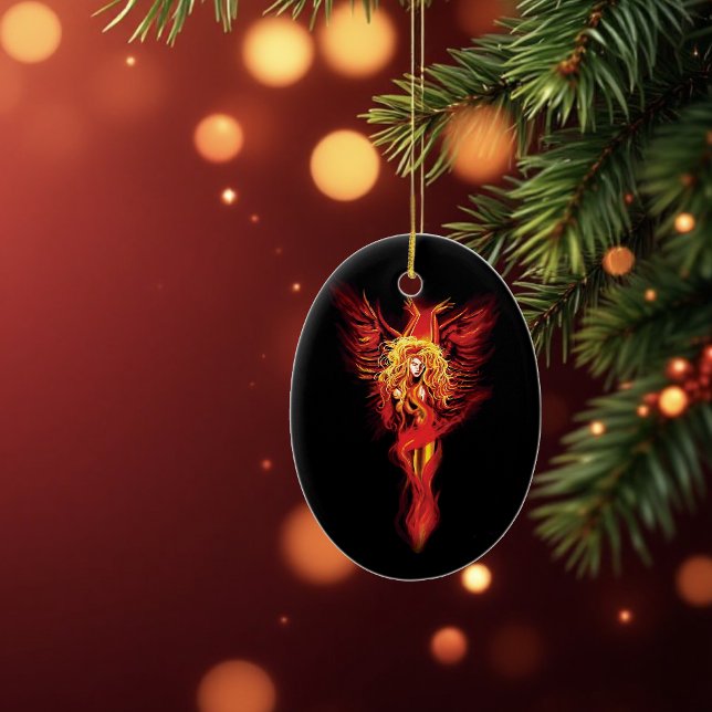 Fiery Red Fantasy Phoenix Woman Black Ceramic Tree Decoration (Creator Uploaded)