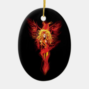 Fiery Red Fantasy Phoenix Woman Black Ceramic Tree Decoration