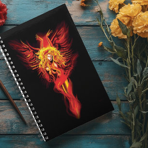 Fiery Red Fantasy Phoenix Woman Black Planner