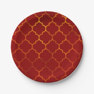 Fiery Red Gold Royal Indian Arabian Theme Moroccan Paper Plate