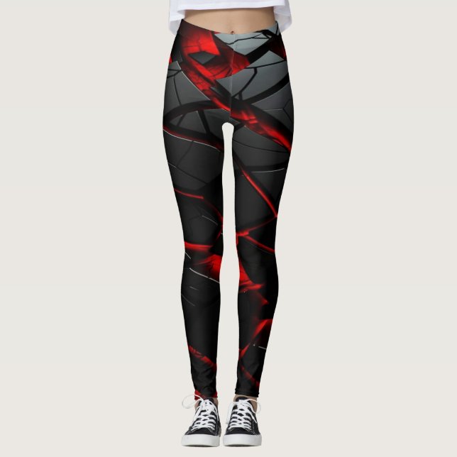  Fiery Red High-Waisted Athletic Leggings  (Front)