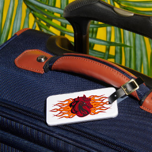 Fiery Red Horse Head with Flames Luggage Tag