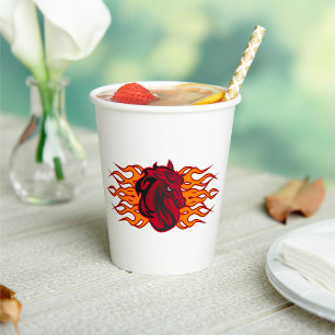 Fiery Red Horse Head with Flames Paper Cups