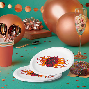 Fiery Red Horse Head with Flames Paper Plate