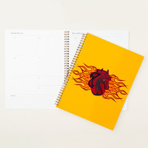 Fiery Red Horse Head with Flames Planner