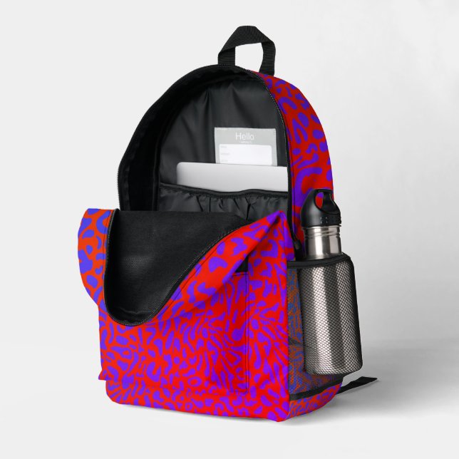 Fiery Red Orange Purple Large Leopard Print Printed Backpack (Back Corner Right (Open))