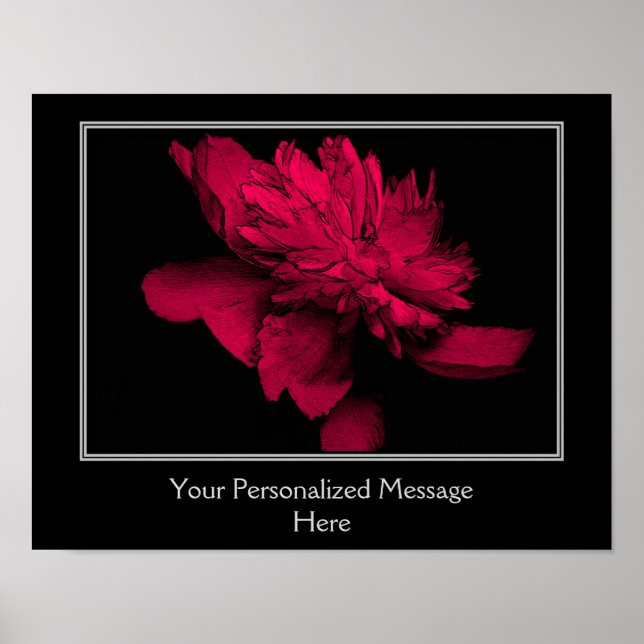 Fiery Red Peony Flower Personalised Poster (Front)