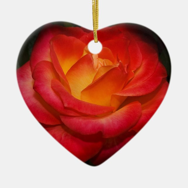 Fiery Red Rose Ceramic Tree Decoration (Front)