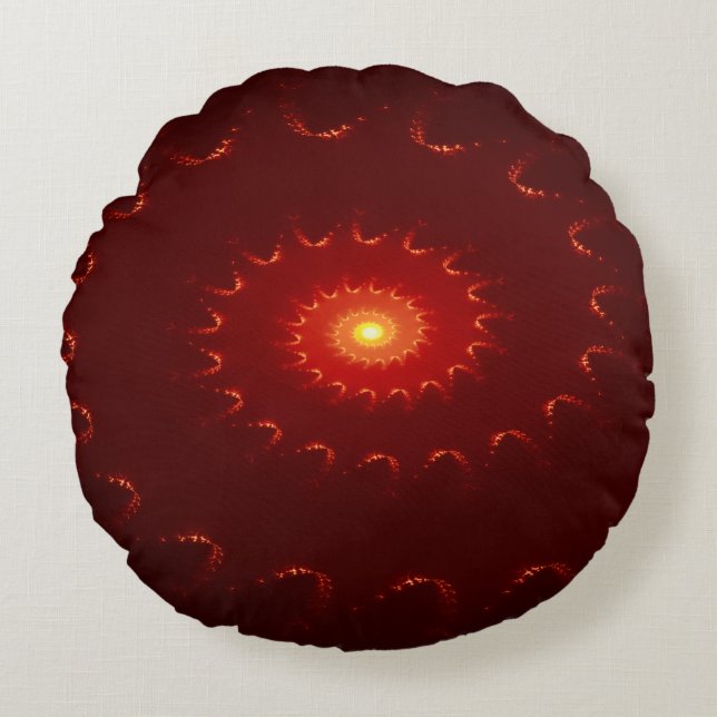 Fiery Red Sparkle Swirl Gradient Round Cushion (Front)