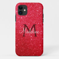 Fiery Red Sparkling Glitter Monogrammed