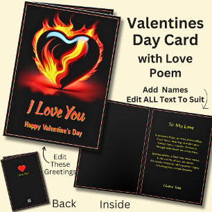 Fiery Red Valentine Heart Love with Poem Card