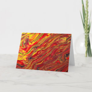 Fiery Red Yellow and Black Acyrlic Fluid Art Card
