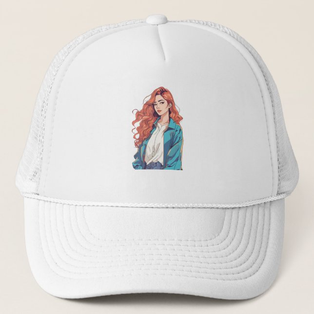 Fiery Redhead Aesthetic Trucker Hat (Front)