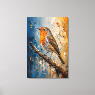 Fiery Robin Impasto Canvas Print
