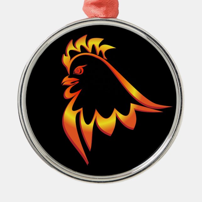 Fiery Rooster Metal Tree Decoration (Front)