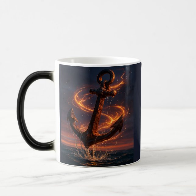 Fiery Rustic Anchor – Nautical Fantasy Wall Art Magic Mug (Left)