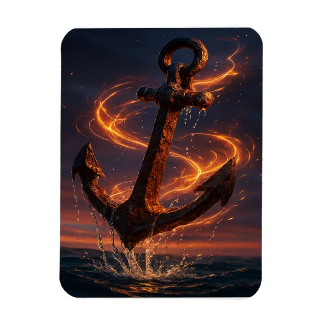Fiery Rustic Anchor – Nautical Fantasy Wall Art Magnet (Vertical)