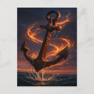 Fiery Rustic Anchor – Nautical Fantasy Wall Art Postcard