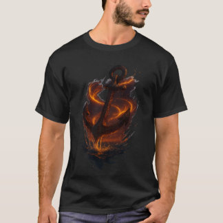 Fiery Rustic Anchor – Nautical Fantasy Wall Art T-Shirt