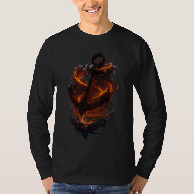 Fiery Rustic Anchor – Nautical Fantasy Wall Art T-Shirt (Front)
