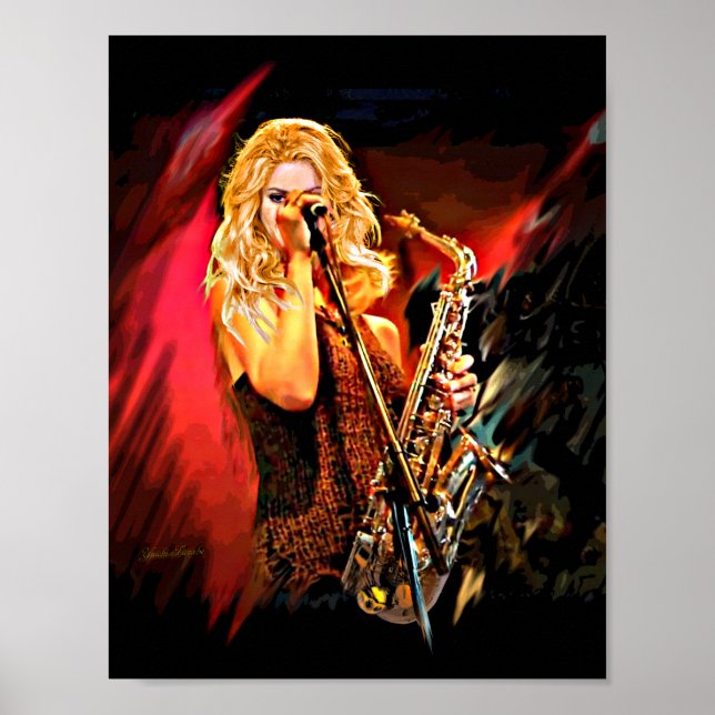 Fiery Saxophone Player Poster (Front)