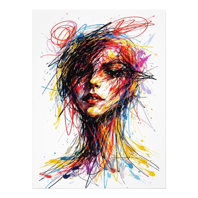 Fiery Scribble Portrait Emotional Whirl Photo Print (Front)